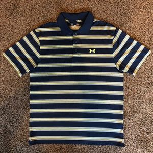 Under Armour Men’s Golf Polo Navy Blue w/ Grey& Lime Green Stripes Size L